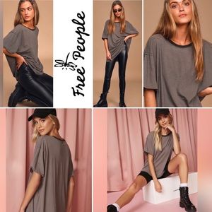 Free People Gray Ringer T-Shirt Top NWT Size S